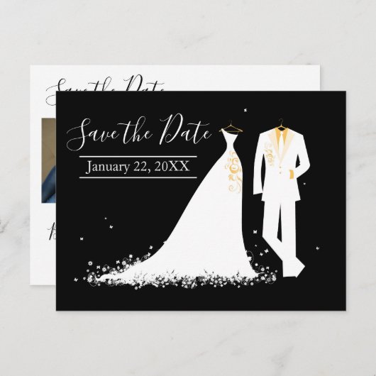 Jurk & Tux - Save the Date Briefkaart (Voorkant / Achterkant)