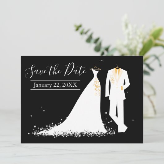 Jurk & Tux - Save the Date Kaart (Staand voorkant)