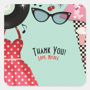 Jurk uit de jaren 50 Kleding Retro Vintage Feest F Vierkante Sticker