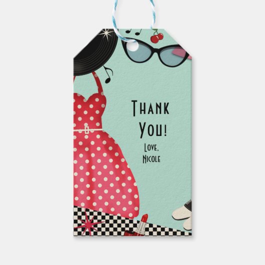 Jurk uit de jaren 50 Retro Vintage Feest Favor Cadeaulabel (Voorkant)