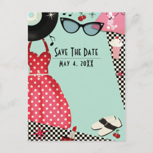 Jurk uit de jaren 50 Retro Vintage Save Date Aankondigingskaart
