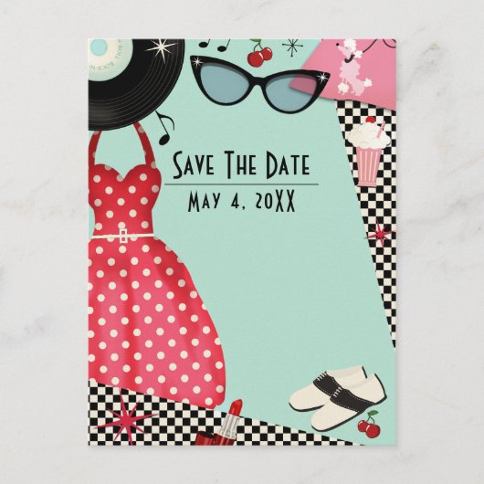 Jurk uit de jaren 50 Retro Vintage Save Date Aankondigingskaart (Voorkant)