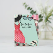 Jurk uit de jaren 50 Retro Vintage Save Date Aankondigingskaart (Staand voorkant)