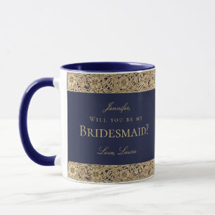 Jurk voor bruidsmeisje Navy blauw vintage goud roz Mok