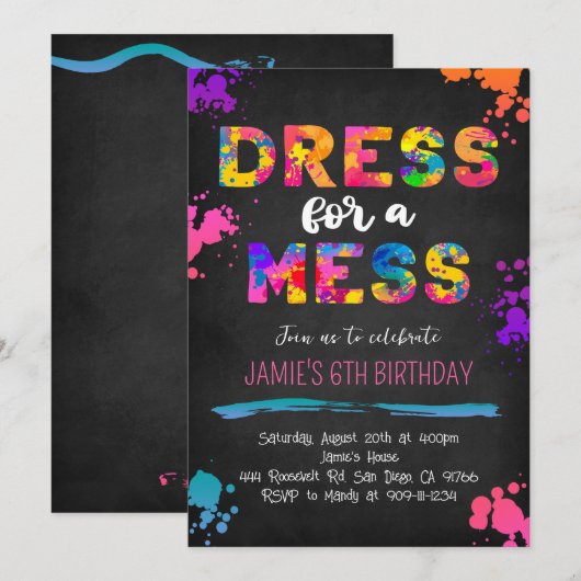 Jurk voor een Mess Paint Art uitnodiging (Voorkant / Achterkant)