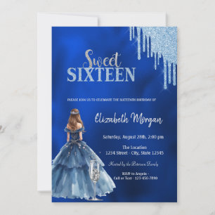 Jurken Glittersprikkels Glas Blauw Sweet 16 Kaart