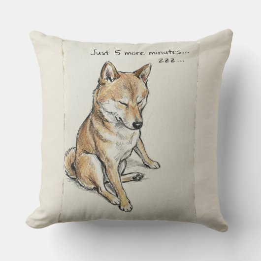 "Just 5 More Minutes" Sleepy Shiba Inu Nap Art Kussen (Voorkant)