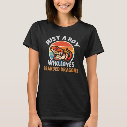 Just A Boy Who Loves Bearded Dragon  Lizard Reptil T-shirt (Voorkant)