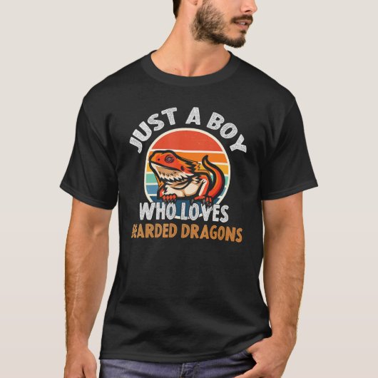 Just A Boy Who Loves Bearded Dragon  Lizard Reptil T-shirt (Voorkant)
