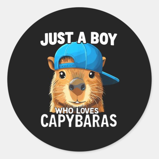 Just A Boy Who Loves Capybaras Ronde Sticker (Voorkant)