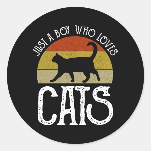 Just A Boy Who Loves Cats Ronde Sticker (Voorkant)