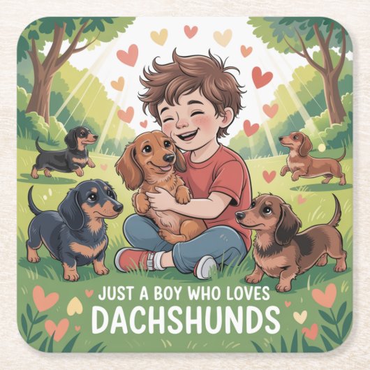 Just A Boy Who Loves Dachshunds Kartonnen Onderzetters (Voorkant)
