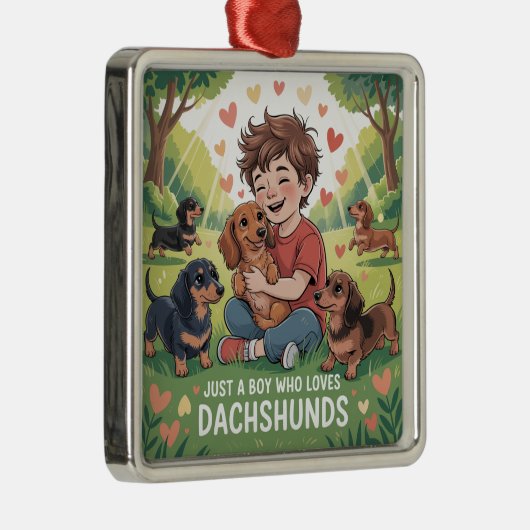Just A Boy Who Loves Dachshunds Metalen Ornament (Rechts)