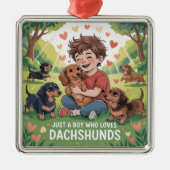 Just A Boy Who Loves Dachshunds Metalen Ornament (Voorkant)