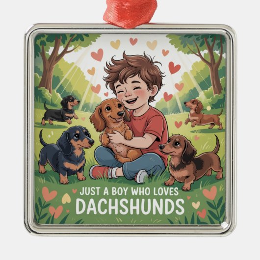 Just A Boy Who Loves Dachshunds Metalen Ornament (Voorkant)