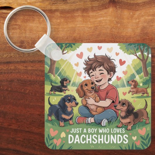 Just A Boy Who Loves Dachshunds Sleutelhanger (Voorkant)