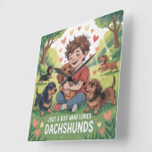 Just A Boy Who Loves Dachshunds Vierkante Klok (Hoek)