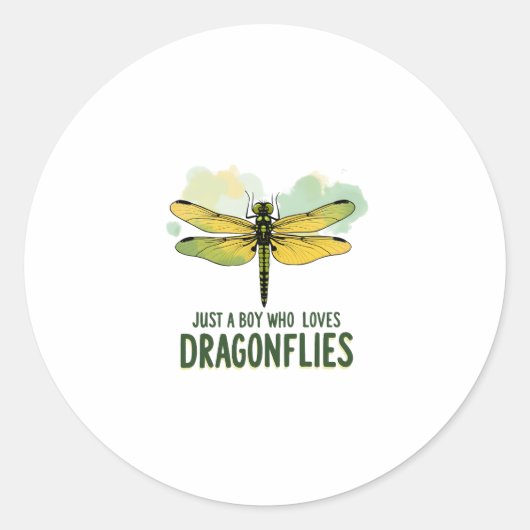 Just a Boy who loves Dragonflies. Dragonflies Drag Ronde Sticker (Voorkant)