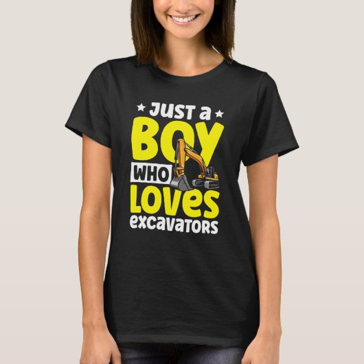 Just a Boy Who Loves Excavators Construction Excav T-shirt (Voorkant)