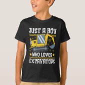 Just a Boy Who Loves Excavators –Kids Construction T-shirt (Voorkant)