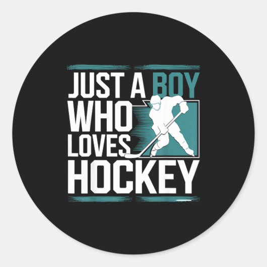 Just A Boy Who Loves Hockey  Ronde Sticker (Voorkant)