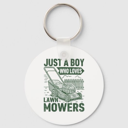Just A Boy Who Loves Lawn Mowers Lawn Garden  Sleutelhanger (Voorkant)