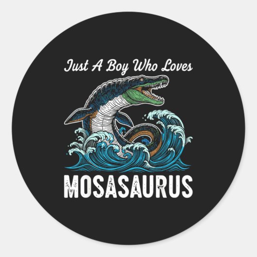 Just A Boy Who Loves Mosasaurus  Ronde Sticker (Voorkant)