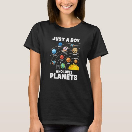 Just A Boy Who Loves Planets Solar System Astrolog T-shirt (Voorkant)