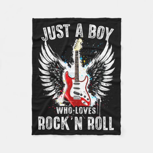 Just A Boy Who Loves Rock And Roll Rock Band Guita Fleece Deken (Voorkant)