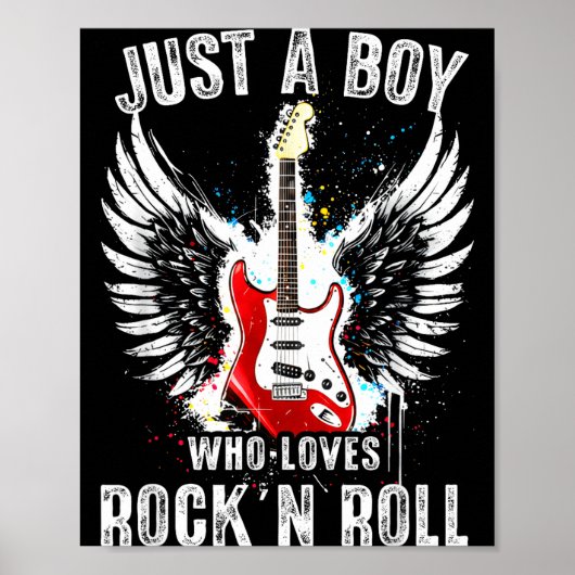 Just A Boy Who Loves Rock And Roll Rock Band Guita Poster (Voorkant)