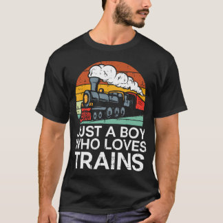 Just A Boy Who Loves Trains Retro Locomotive Men K T-shirt