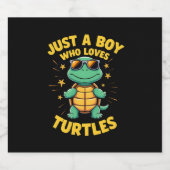 Just a boy who loves turtles Children boy (1) Sparkling Wijnetiket (Enkel label)