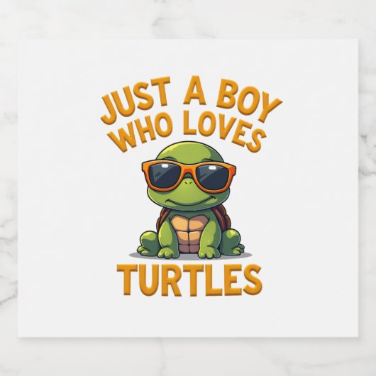Just a boy who loves turtles Children boy Sparkling Wijnetiket (Enkel label)