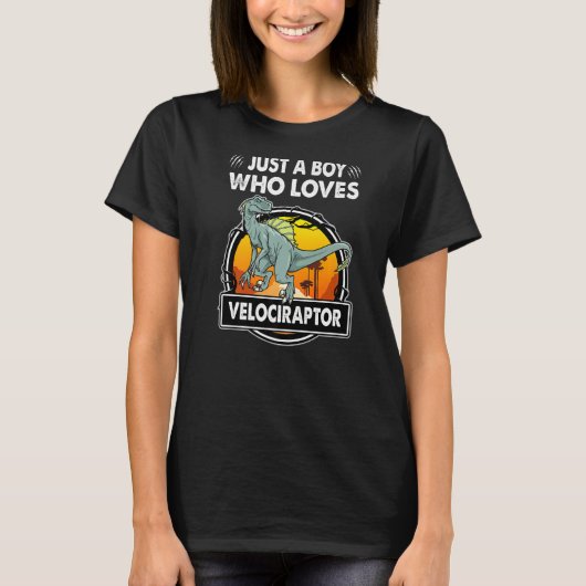 Just A Boy Who Loves Velociraptor  Dinosaur Prehis T-shirt (Voorkant)