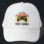 Just A Boy Who Loves Video Games Trucker Pet<br><div class="desc">Just A Boy Who Loves Video Games. This funny gamer accessory is a great gift for a man, boy, teens & kids who love playing video games & computer games. If you're a geek and love console games & computer gaming, this design is for you! Includes a graphic of a...</div>