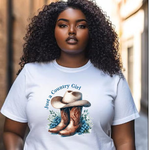 Just a Country Girl - Cowboylaarzen & Pet - Bloeme T-shirt