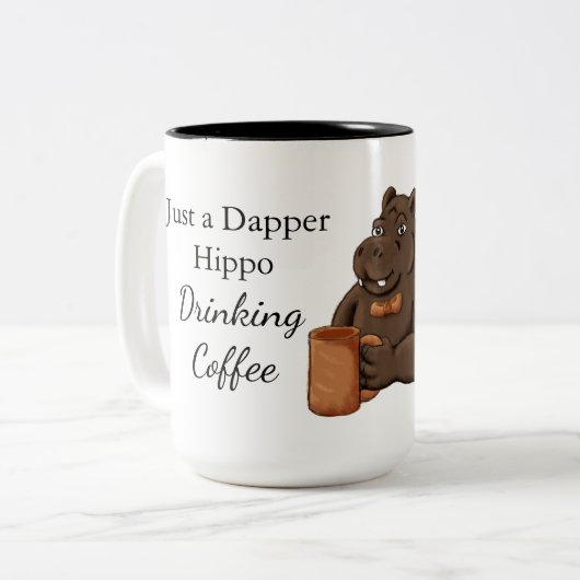 Just a Dapper Hippo Drinking Coffee - Funny Mug Tweekleurige Koffiemok (Voorkant links)