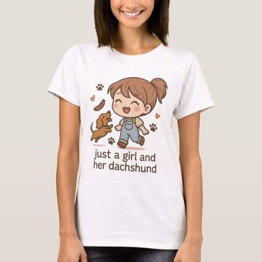 Just a Girl en haar teckel T-shirt – Schattige Wie (Voorkant)