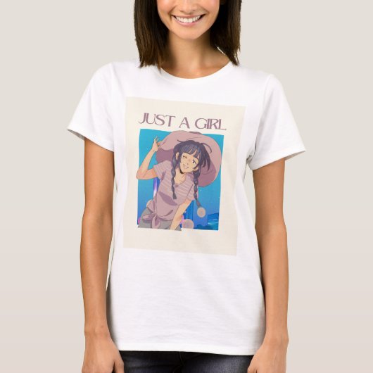 Just a Girl: Fun & Whimsical Anime-geïnspireerde T T-shirt (Voorkant)