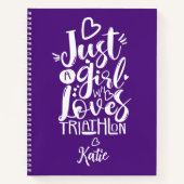 Just a Girl Triathlon houdt van leuke Paarse witte Notitieboek (Voorkant)