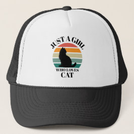 Just A Girl Who Loves Cat Retro Sunset  Trucker Pet