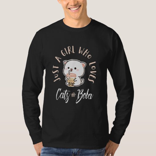 Just A Girl Who Loves Cats & Boba Tea Premium T-shirt (Voorkant)