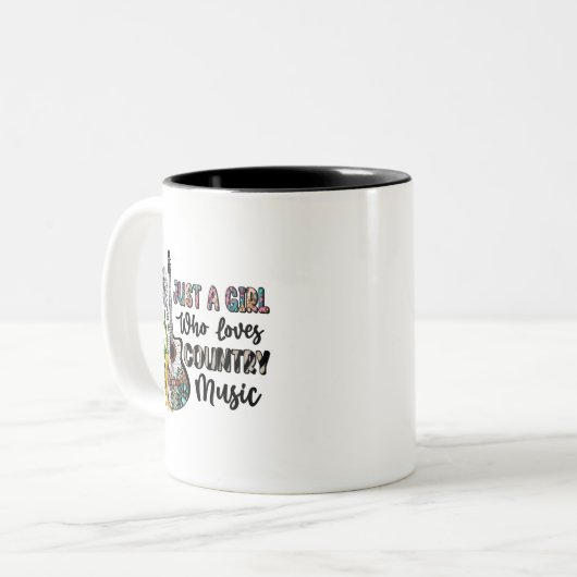 Just a Girl Who Loves Country Music Tweekleurige Koffiemok (Voorkant links)