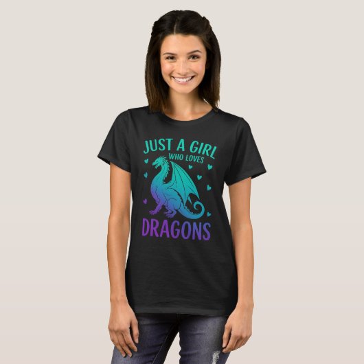 Just a Girl Who Loves Dragons - Schattigee Fantasy T-shirt (Voorkant volledig)