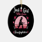 Just A Girl Who Loves Firefighter Pink Retro Vinta Keramisch Ornament (Rechts)