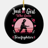 Just A Girl Who Loves Firefighter Pink Retro Vinta Keramisch Ornament (Achterkant)