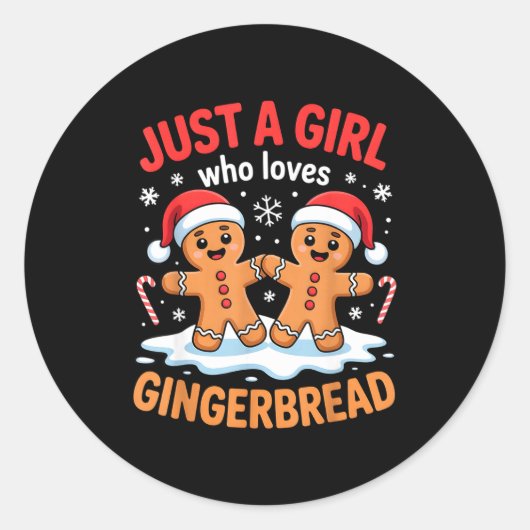 Just A Girl Who Loves Gingerbread Cute Christmas O Ronde Sticker (Voorkant)