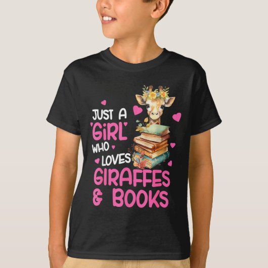 Just A Girl Who Loves Giraffes And Books Cute Read T-shirt (Voorkant)