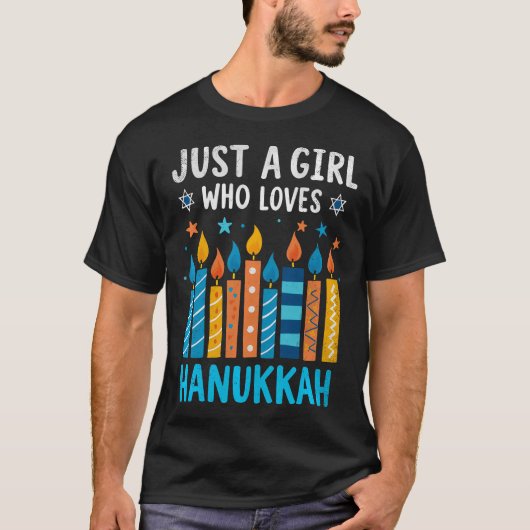 Just A Girl Who Loves Hanukkah 2024 Menorah Jewish T-shirt (Voorkant)
