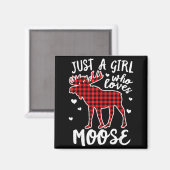 Just A Girl Who Loves Moose Buffalo Plaid Christma Magneet (Voorkant / Achterkant)